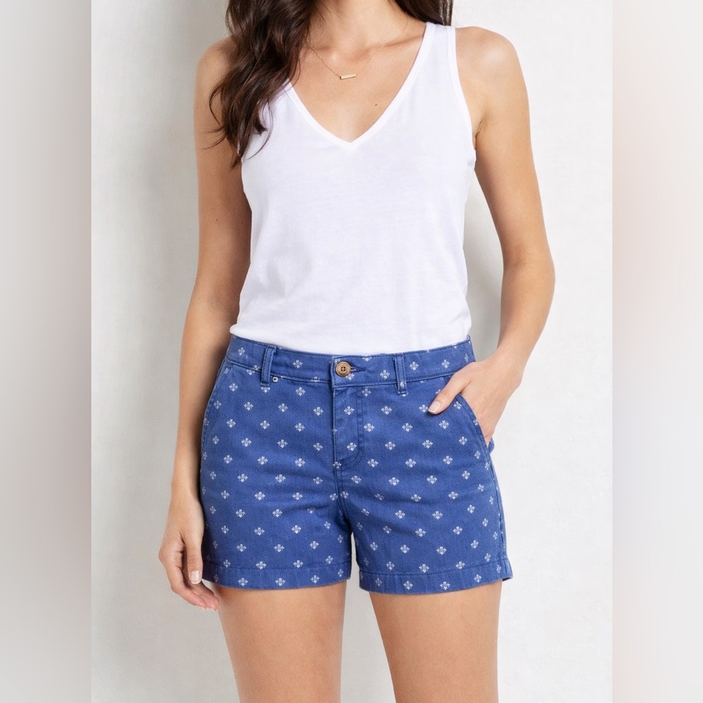 ANA Mid Rise Twill Shorts Blue Shiburi Geo Print Size 8 NWT 3.5 Inseam